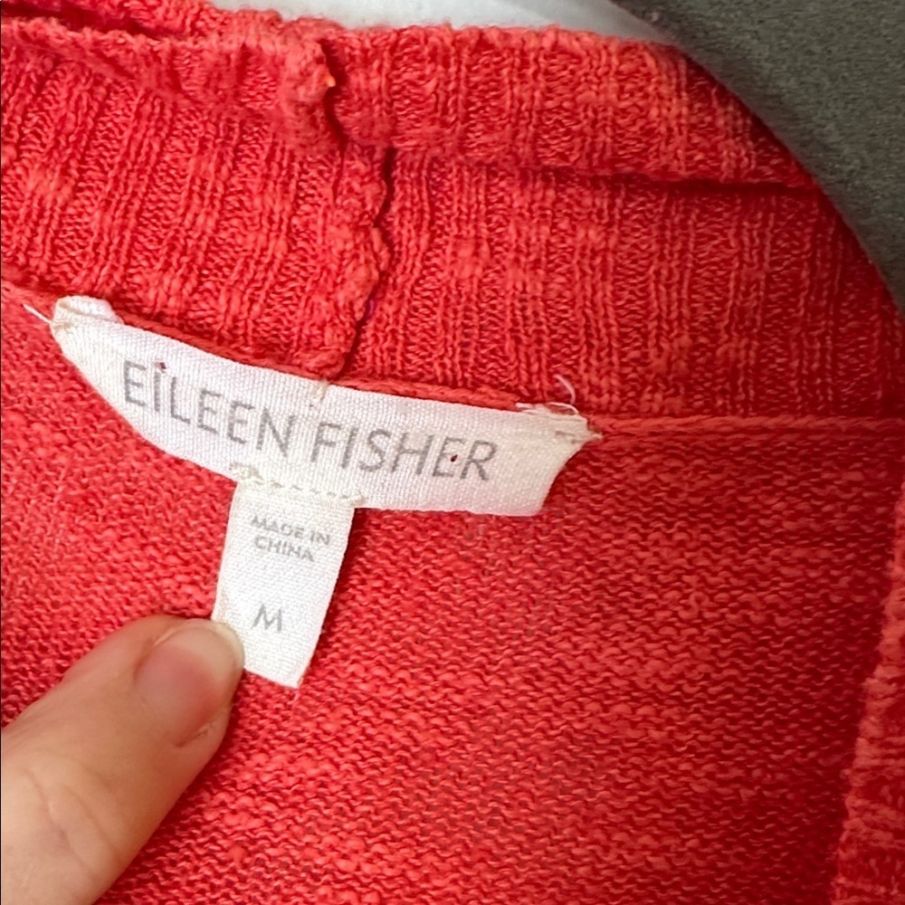 Eileen Fisher linen cotton open cardigan pink salmon medium - Picture 3 of 5